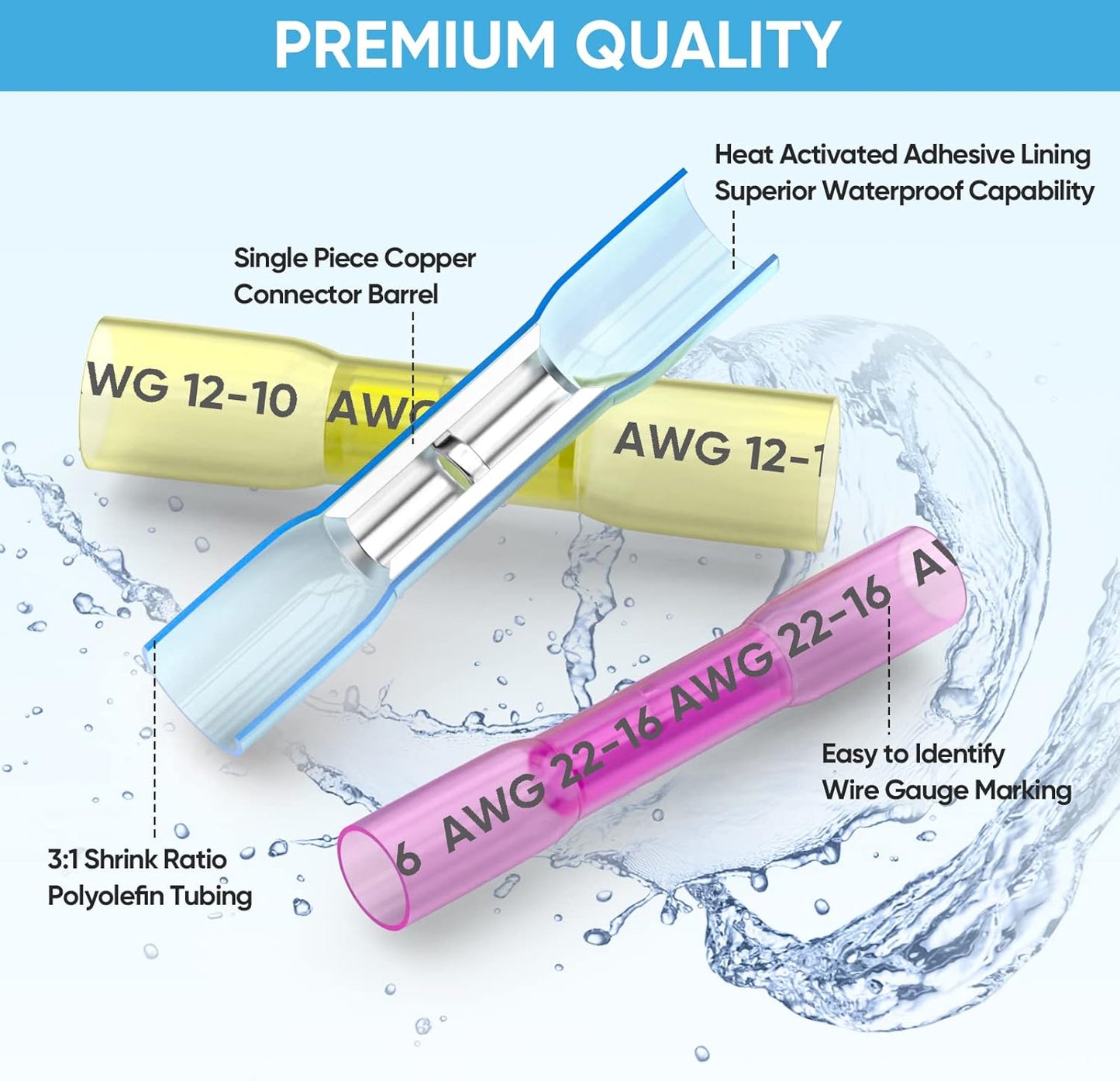 Kit 100 conectores termorretráctiles AWG 16-14 azul