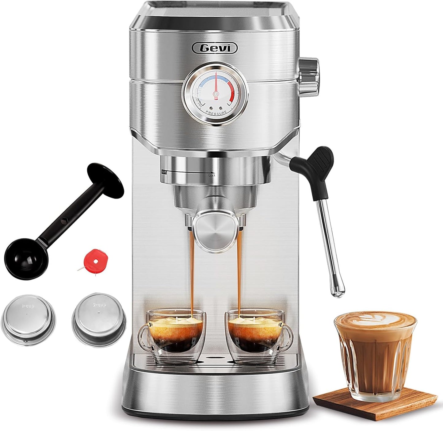 Máquina Espresso 20 Bar Acero Inox Compacta Capuchino