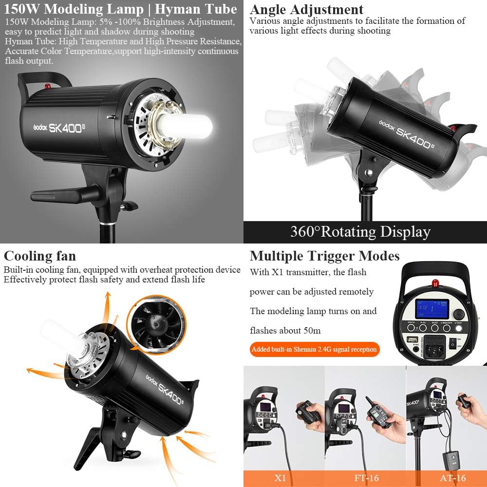 Flash Estroboscópico 400W GN65 5600K para Estudio Fotografía