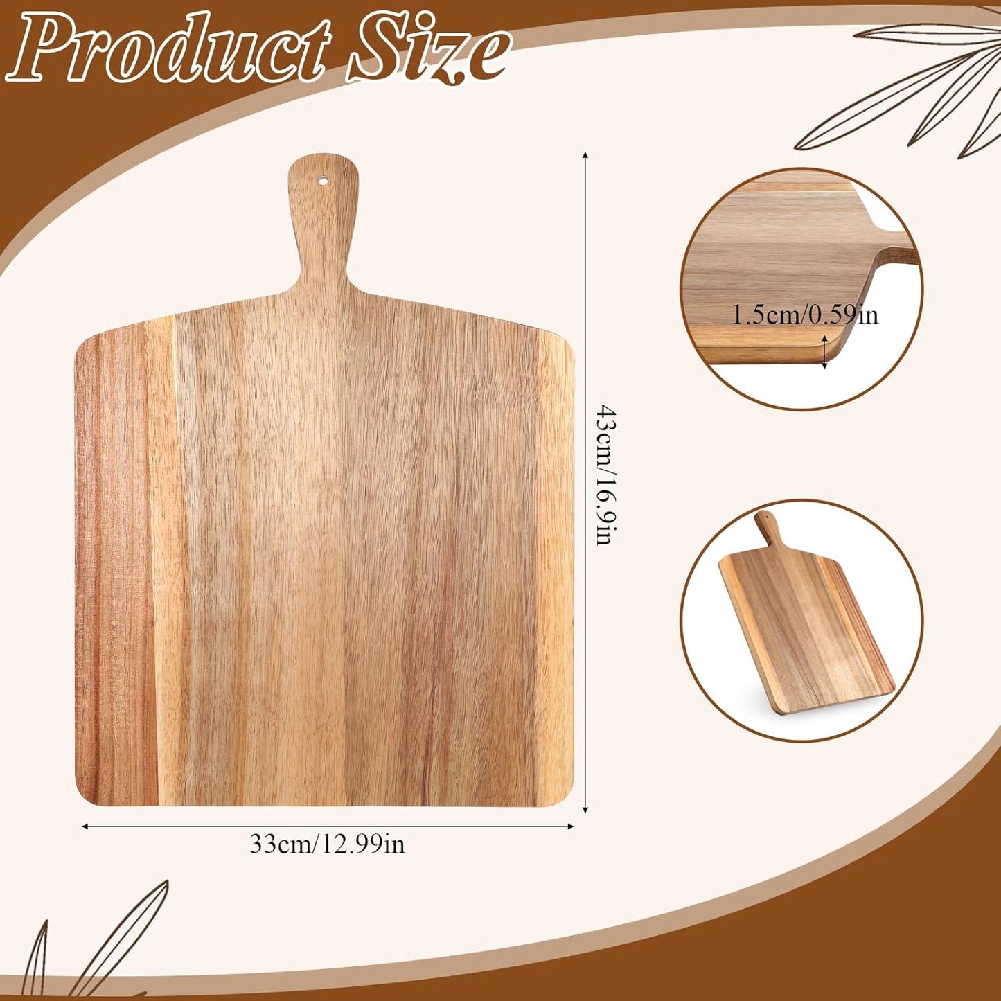 Tabla de cortar grande de madera de acacia 17 x 13 pulgadas con asa