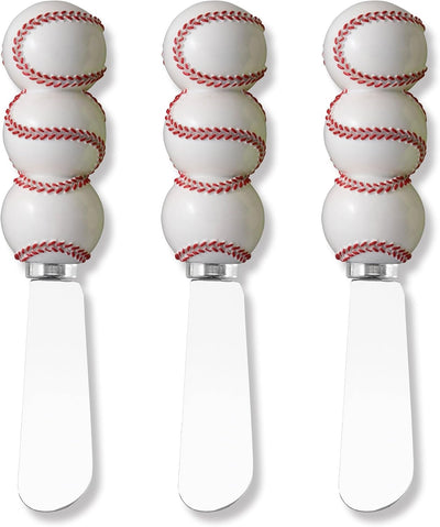 Juego de 3 espátulas para queso con tema béisbol en acero inoxidable y mangos de resina pintada a mano
