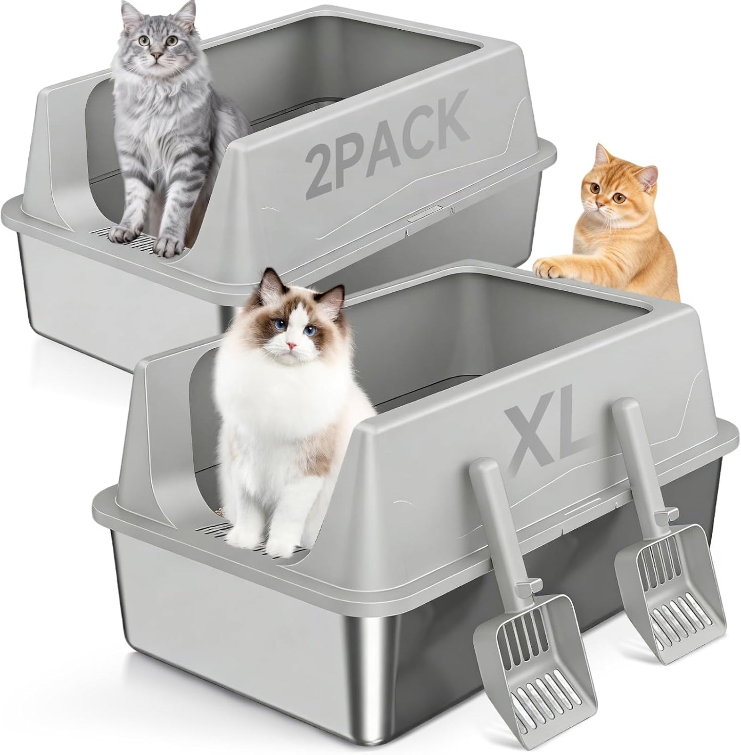 2 Cajas Arena Acero Inox XL con Escudo para Gatos