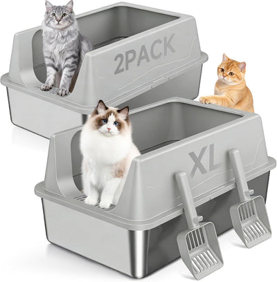 2 Cajas Arena Acero Inox XL con Escudo para Gatos