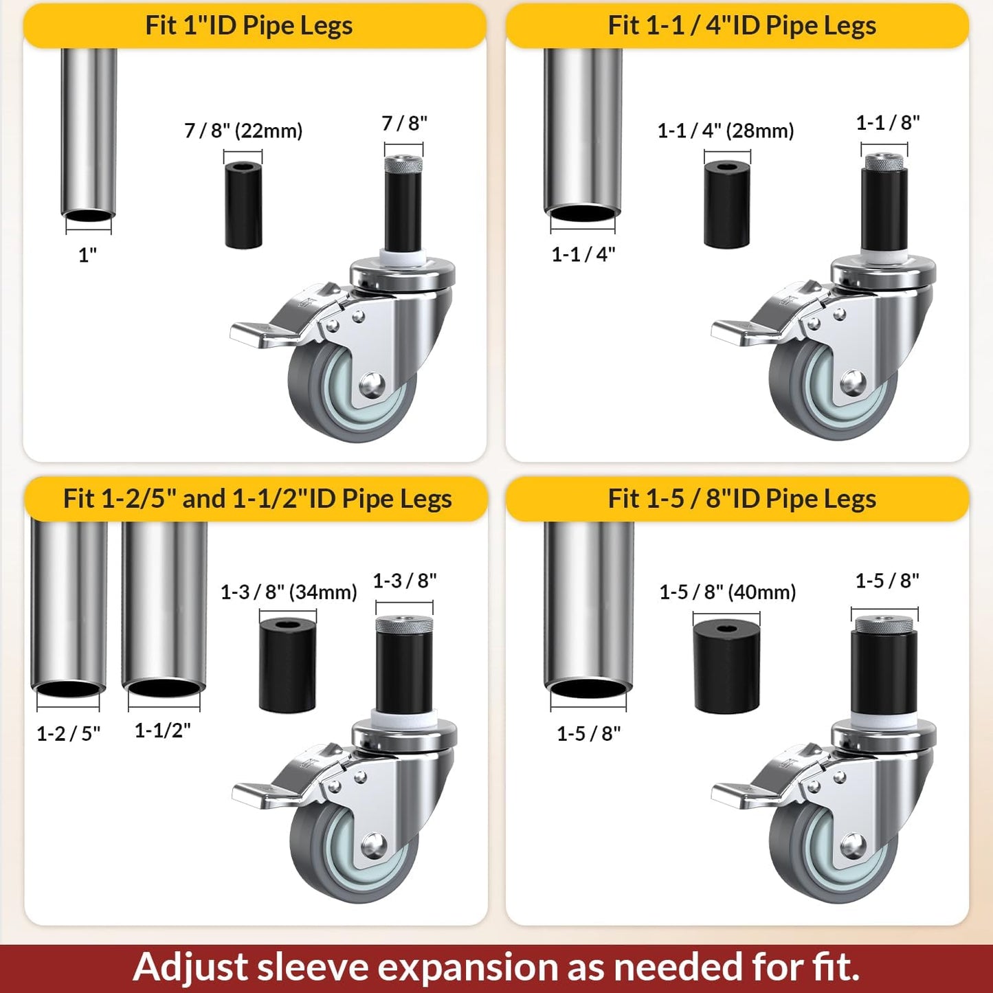Ruedas giratorias acero inox 3pulg juego 8