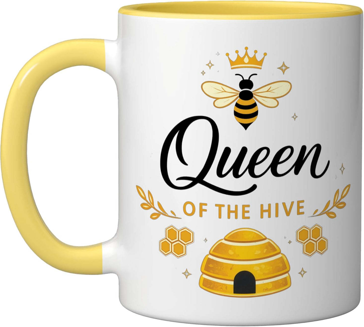 Taza Cerámica Diseño Abeja Minimalista Amarillo/Blanco