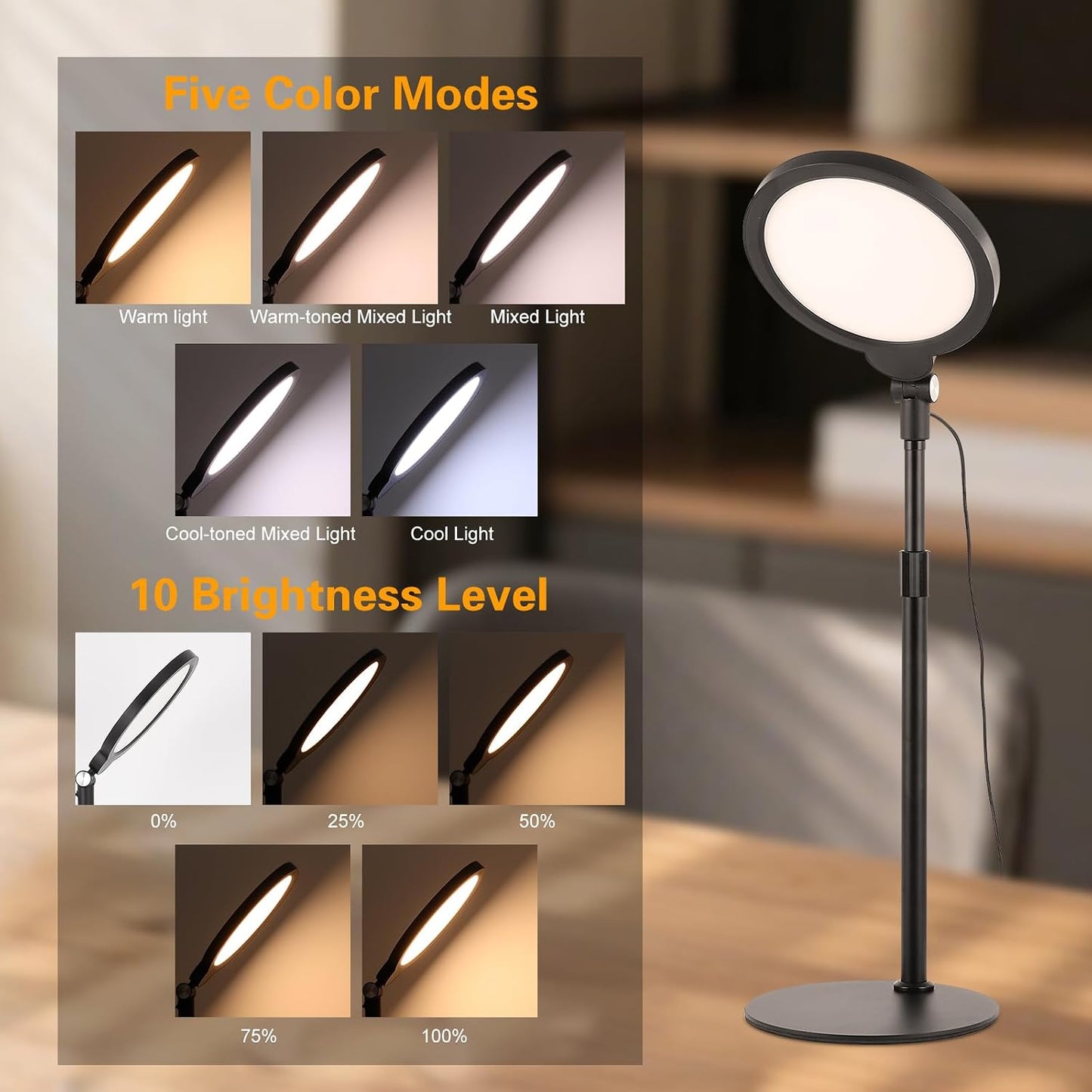 Lámpara escritorio LED ajustable para videollamadas y oficina