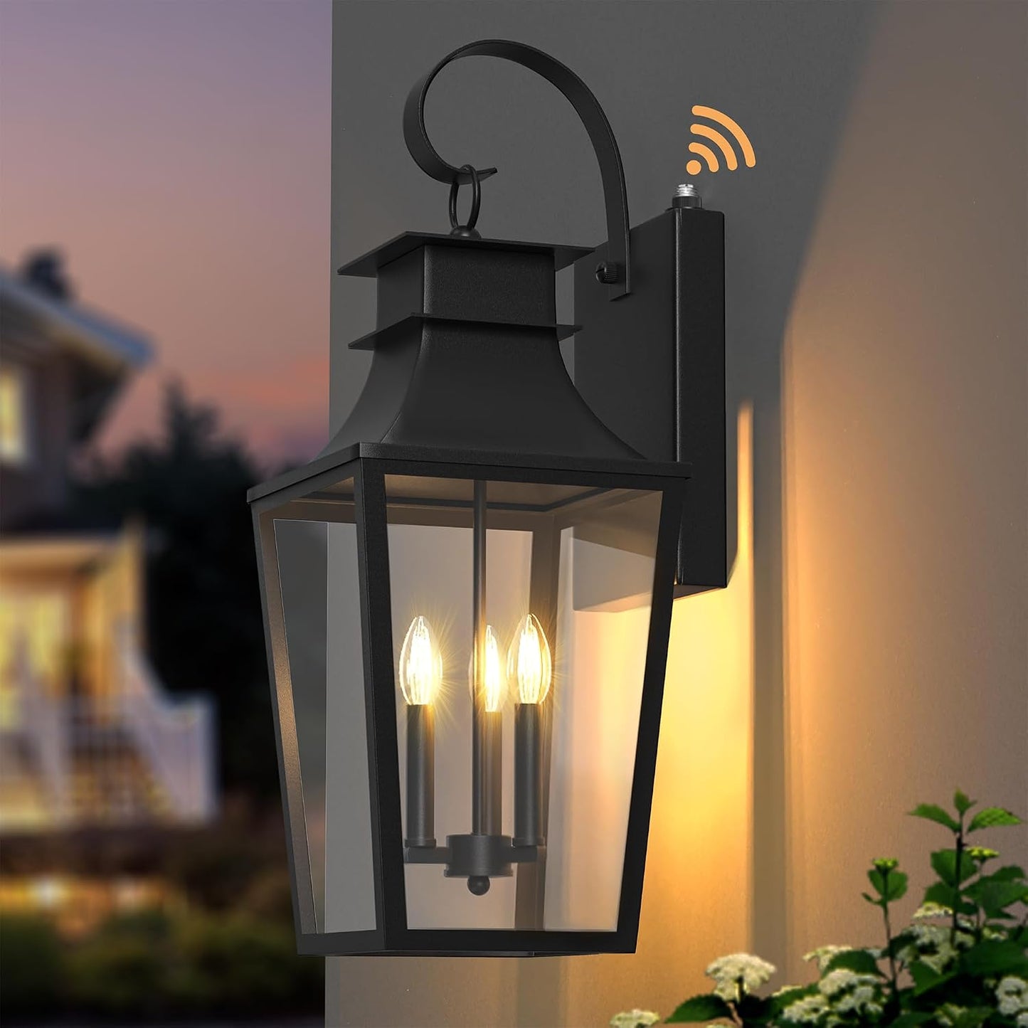 Farol pared exterior 26pulg 3 luces vidrio templado negro