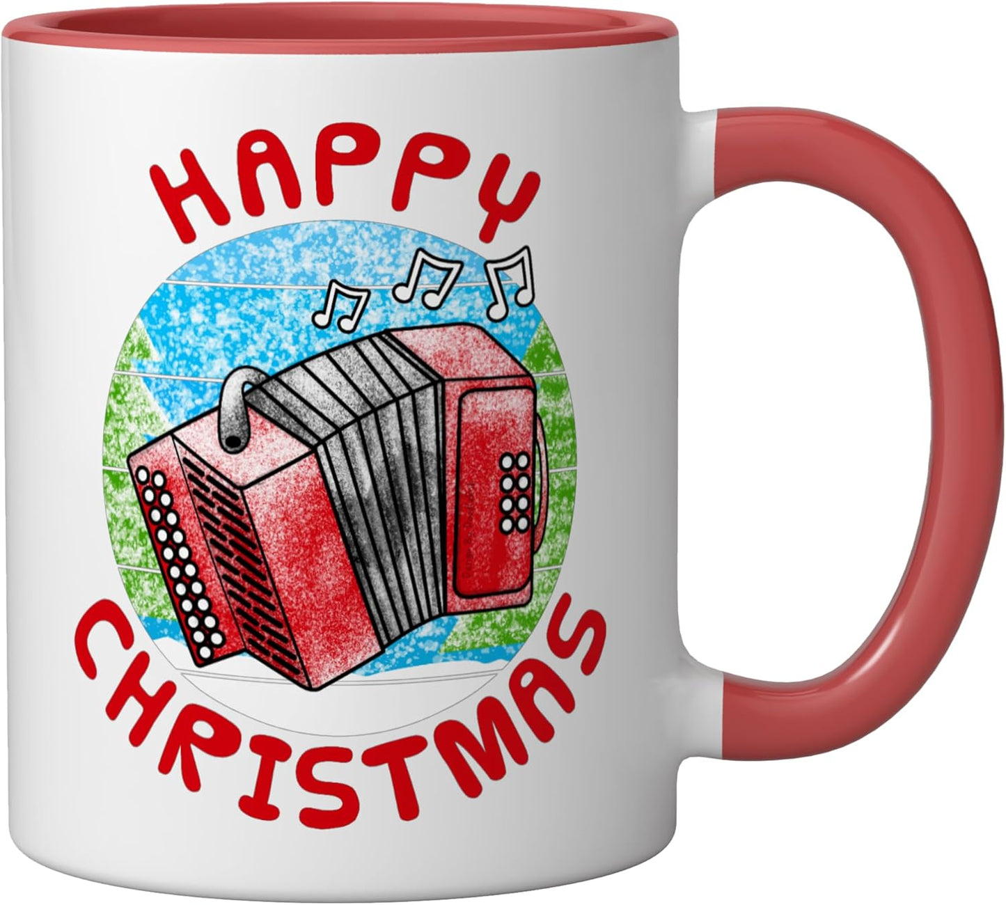 Taza cerámica navideña para acordeonista profesor de música folclórica roja/blanca