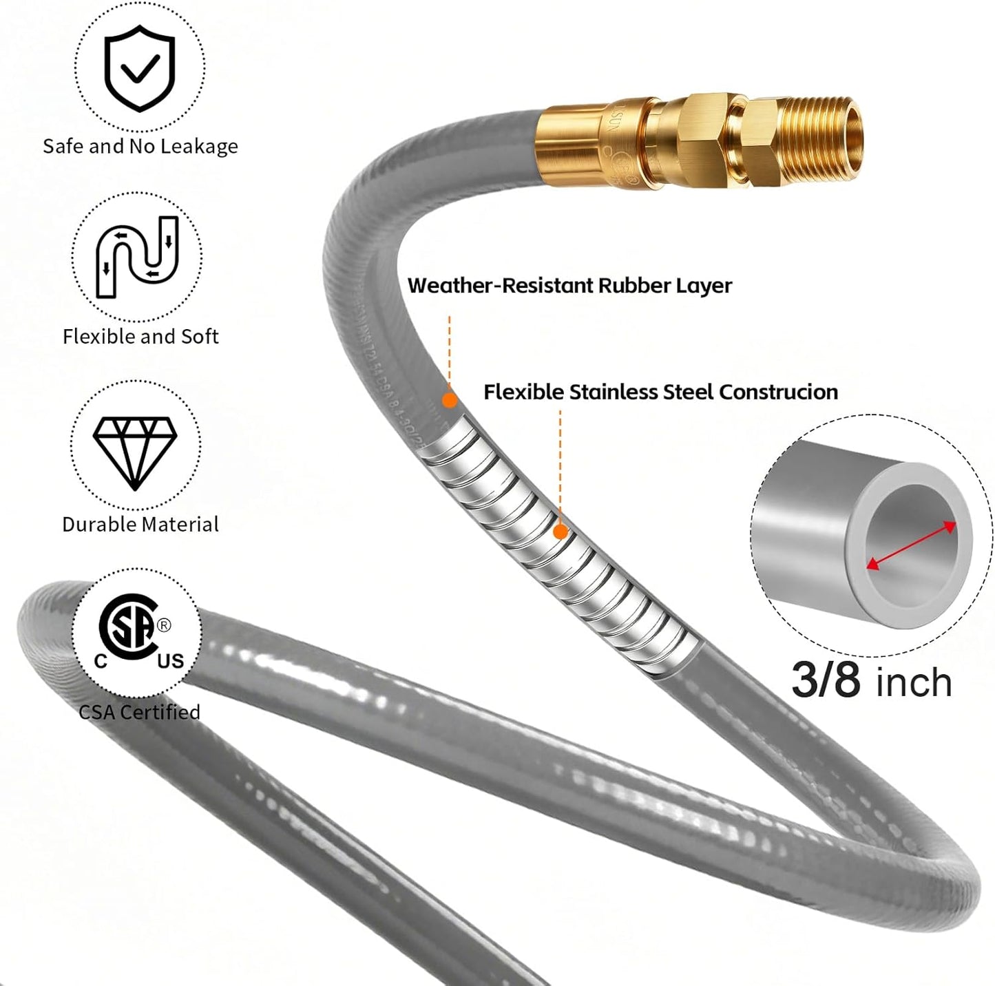 Manguera gas natural 10ft 3/8pulg conexión rápida Weber