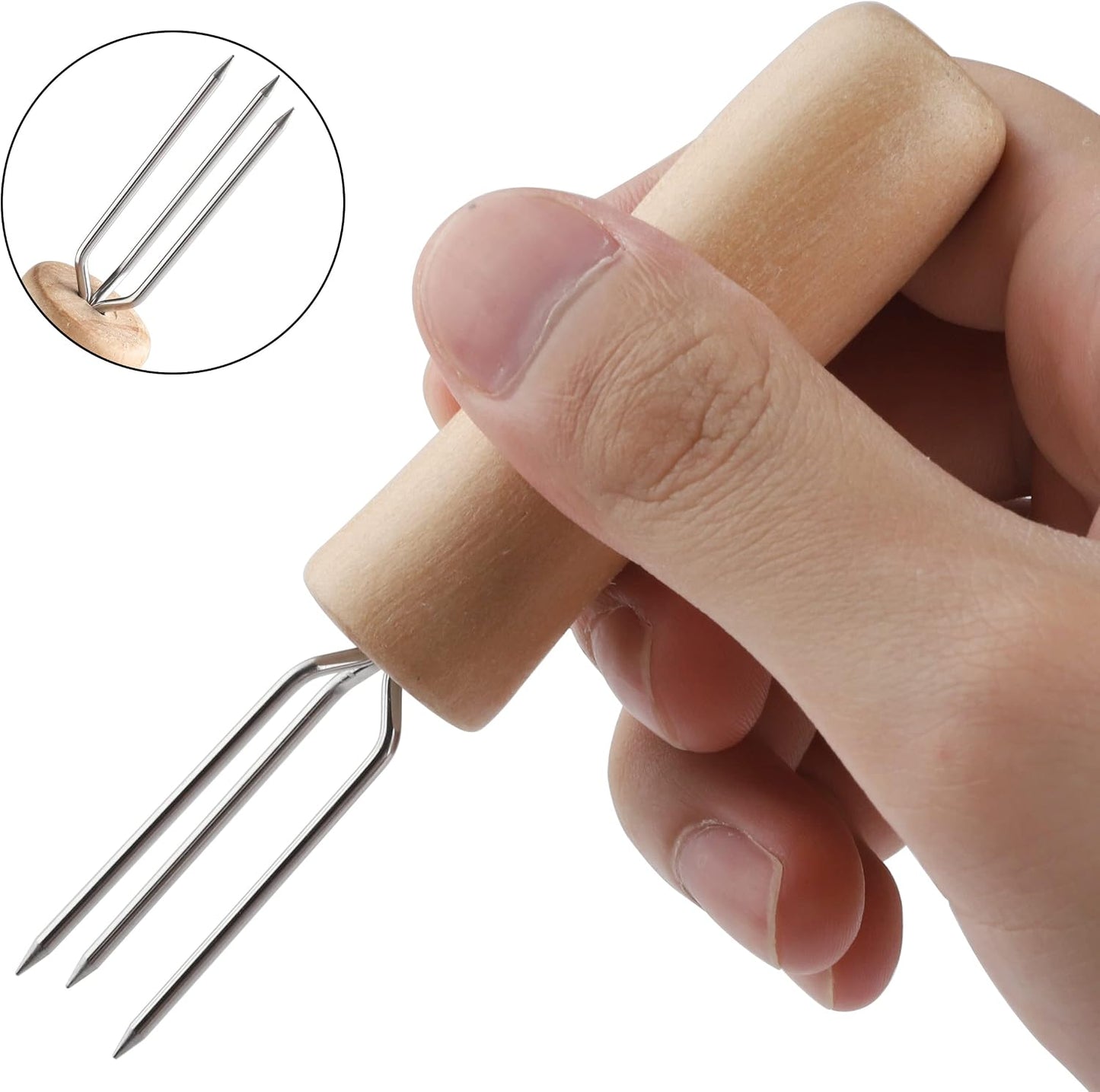 Juego 12 soportes acero inox mango madera para barbacoa