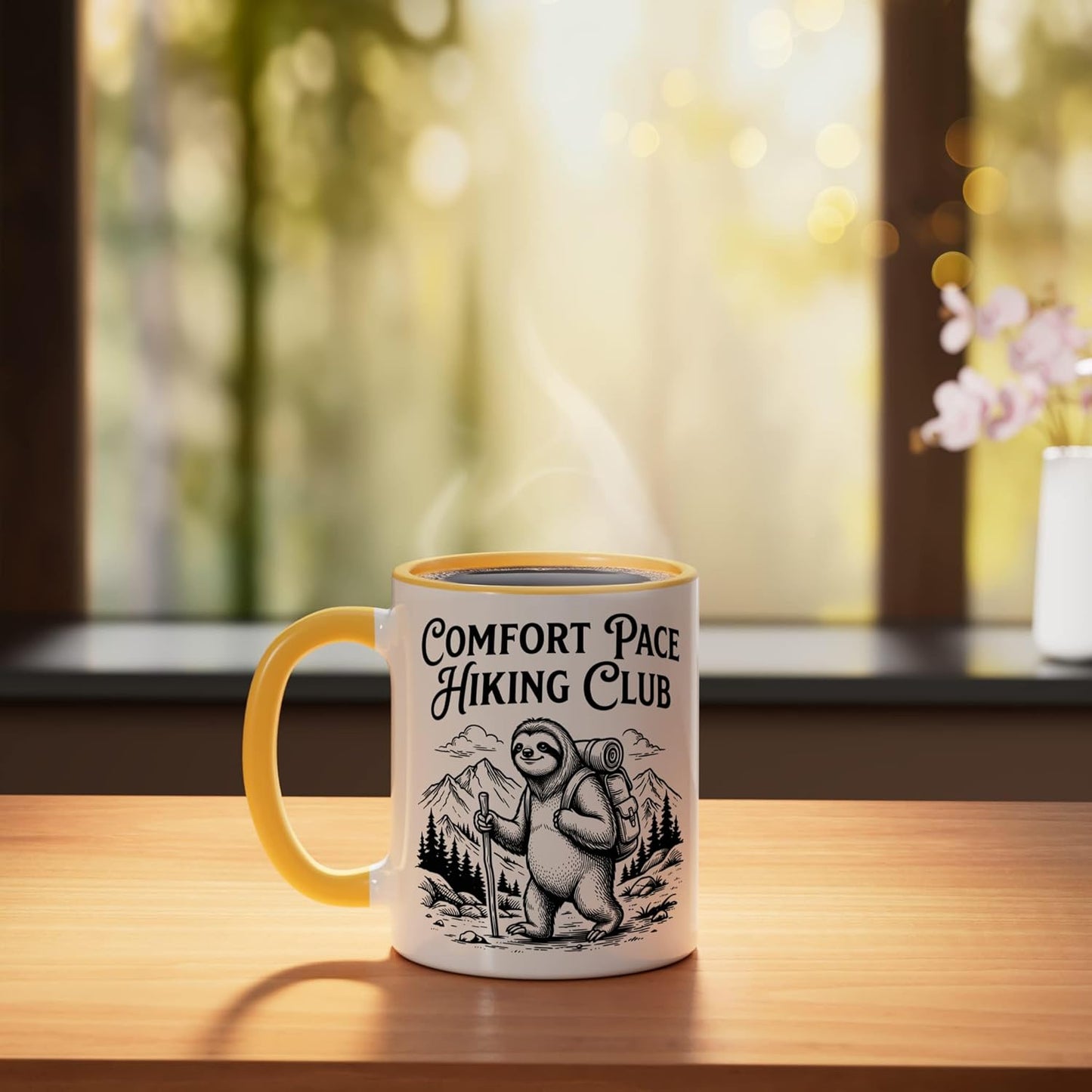 Taza Cerámica para Caminata Lenta Amarillo Blanco