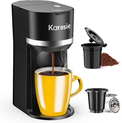 Cafetera de una sola porcion para K-Cup y cafe molido, preparacion rapida, tamaños 6-12 oz, negra