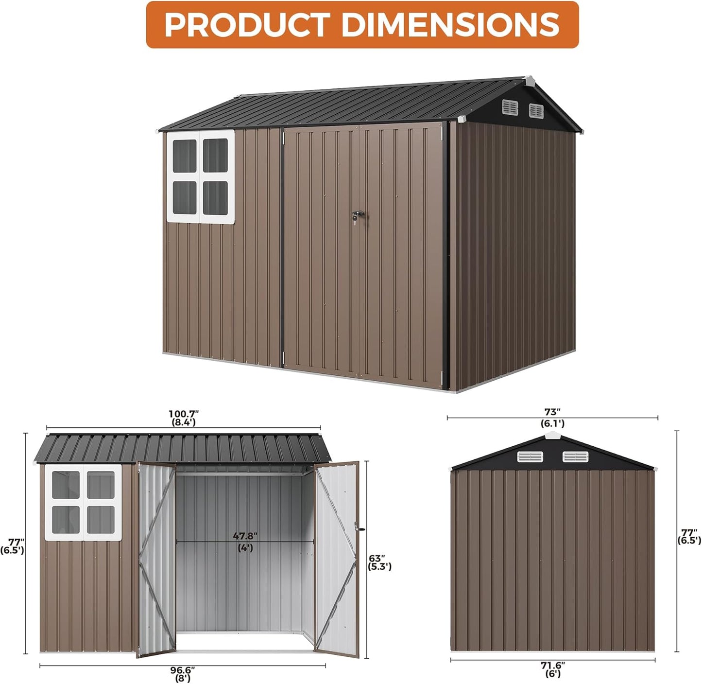 Cobertizo herramientas 8x6ft con ventana y puerta cerradura