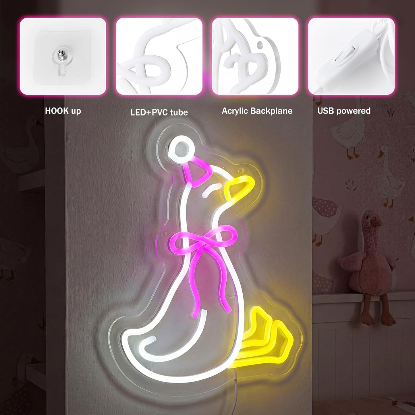 Letrero neón LED con USB lazo rosa para decorar
