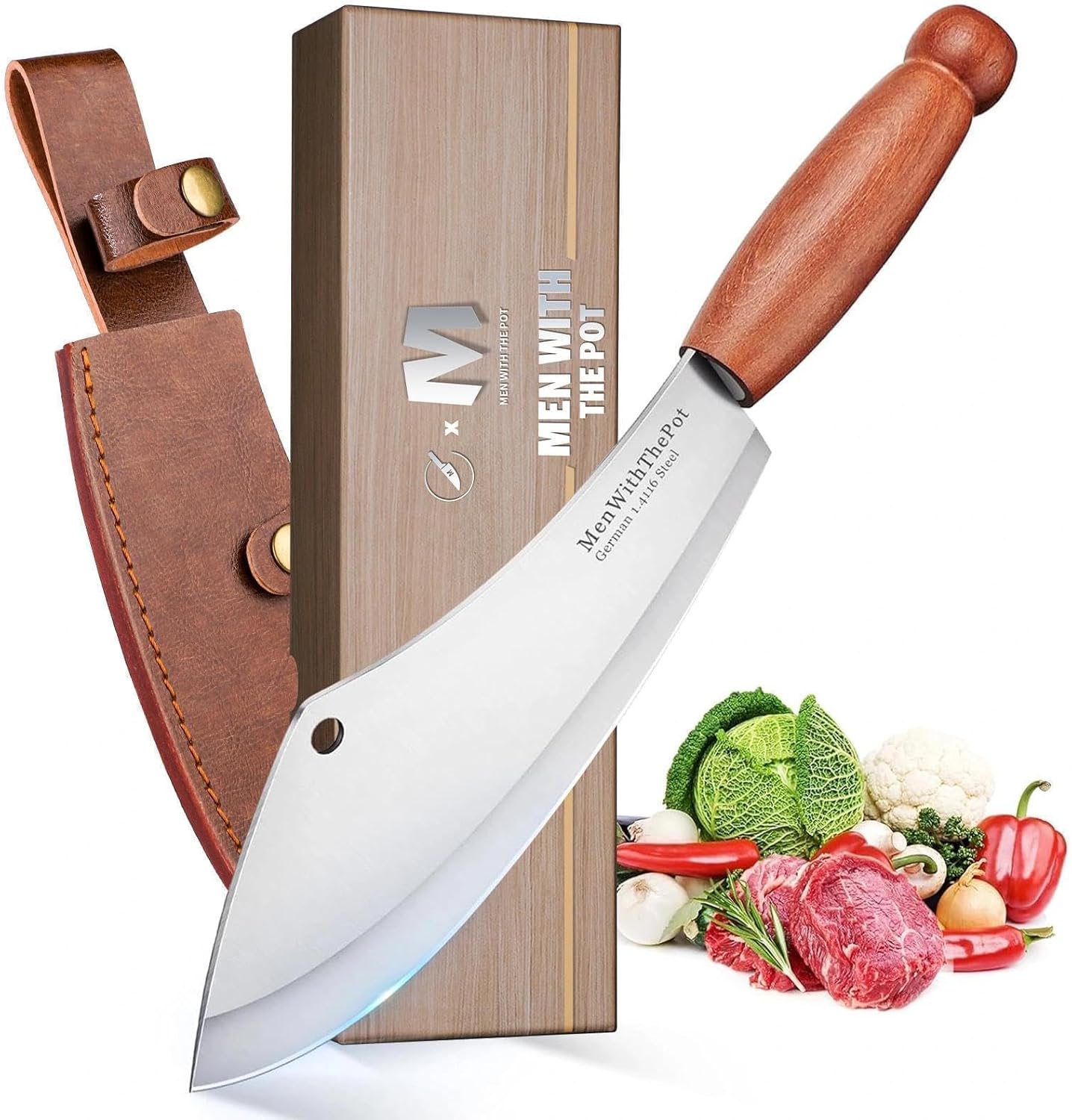 Cuchillo de carnicero forjado con funda y caja de regalo