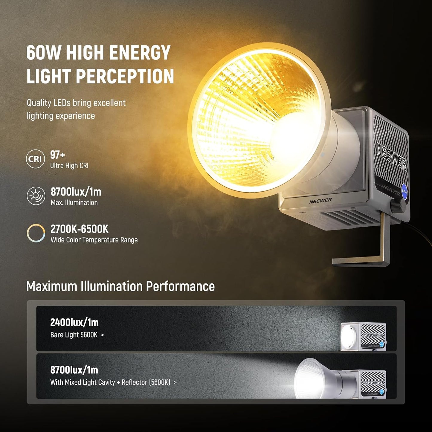 Luz LED RGB portátil 60W con control APP DMX