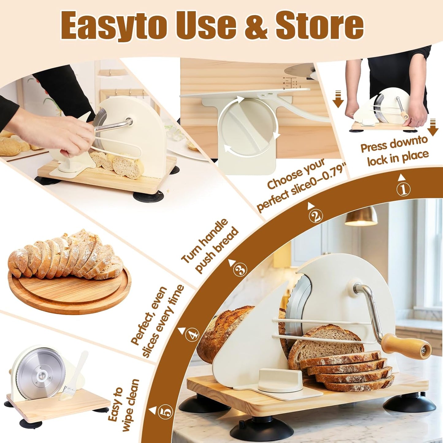Rebanadora pan manual ajustable con ventosa y hoja dentada