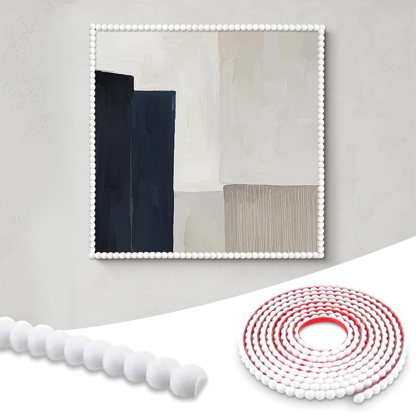 Tira decorativa autoadhesiva moldura cuentas blancas 0.39x118pulg