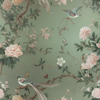 Papel tapiz floral pájaros autoadhesivo extraíble 17.7x118pulg