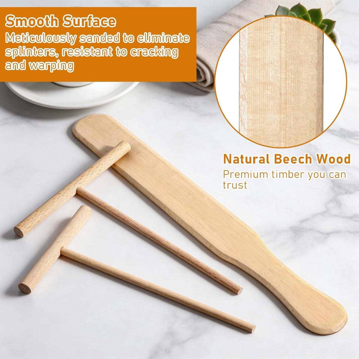 3 Espátulas Madera 12pulg para Crepé y Panqueques