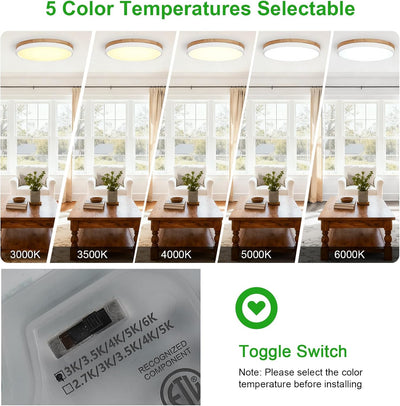 Lámpara techo LED madera 15.8pulg 3000-6000K dormitorio