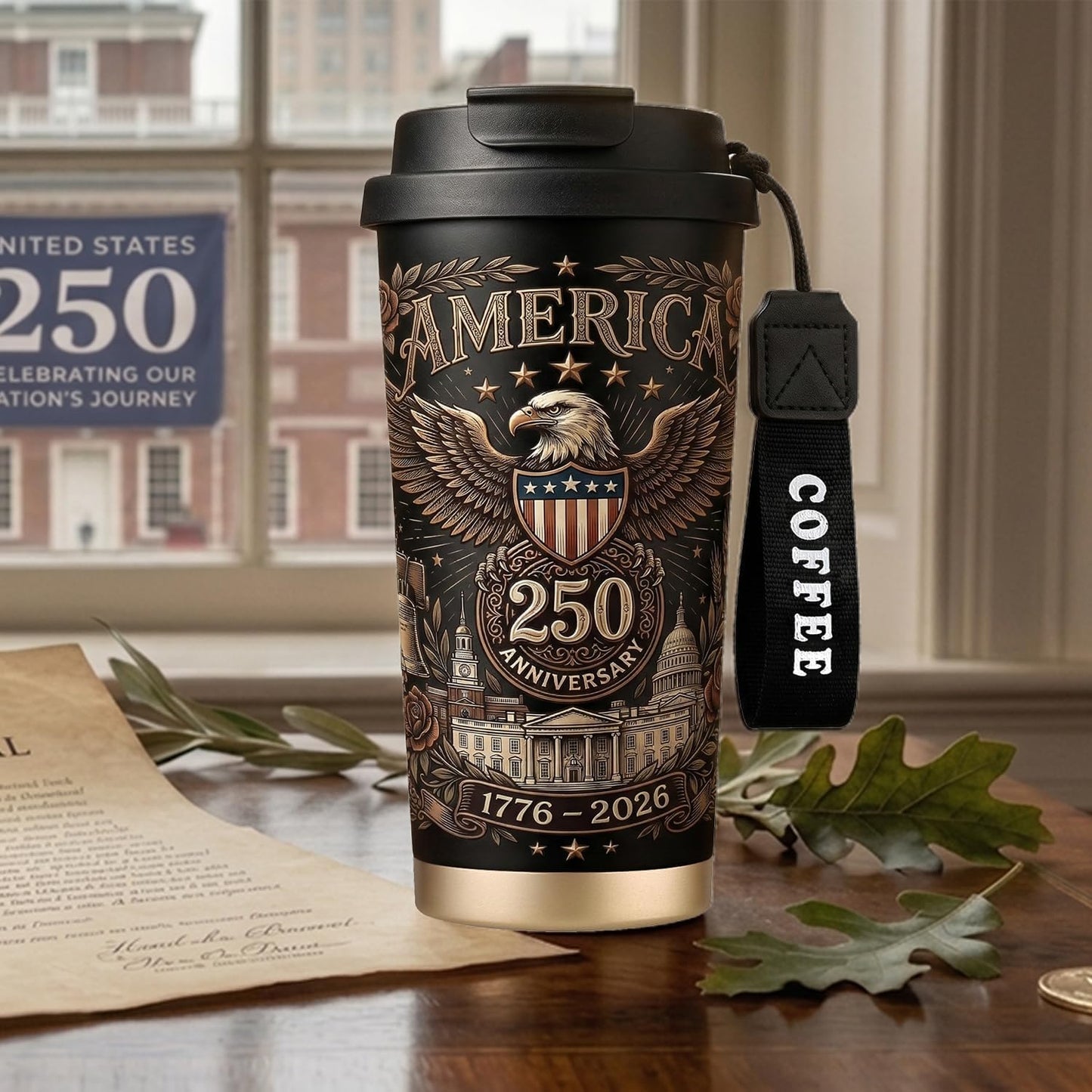 Taza aislada 18oz diseño patriótico 1776-2026