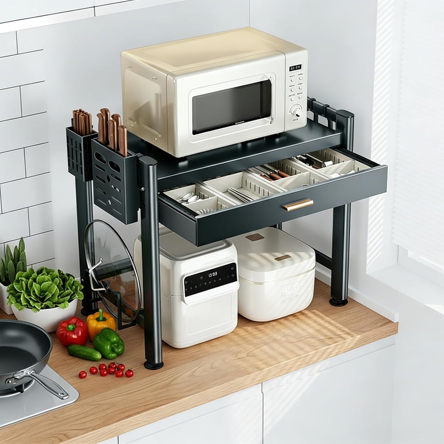 Estante microondas ajustable con cajones 2 niveles