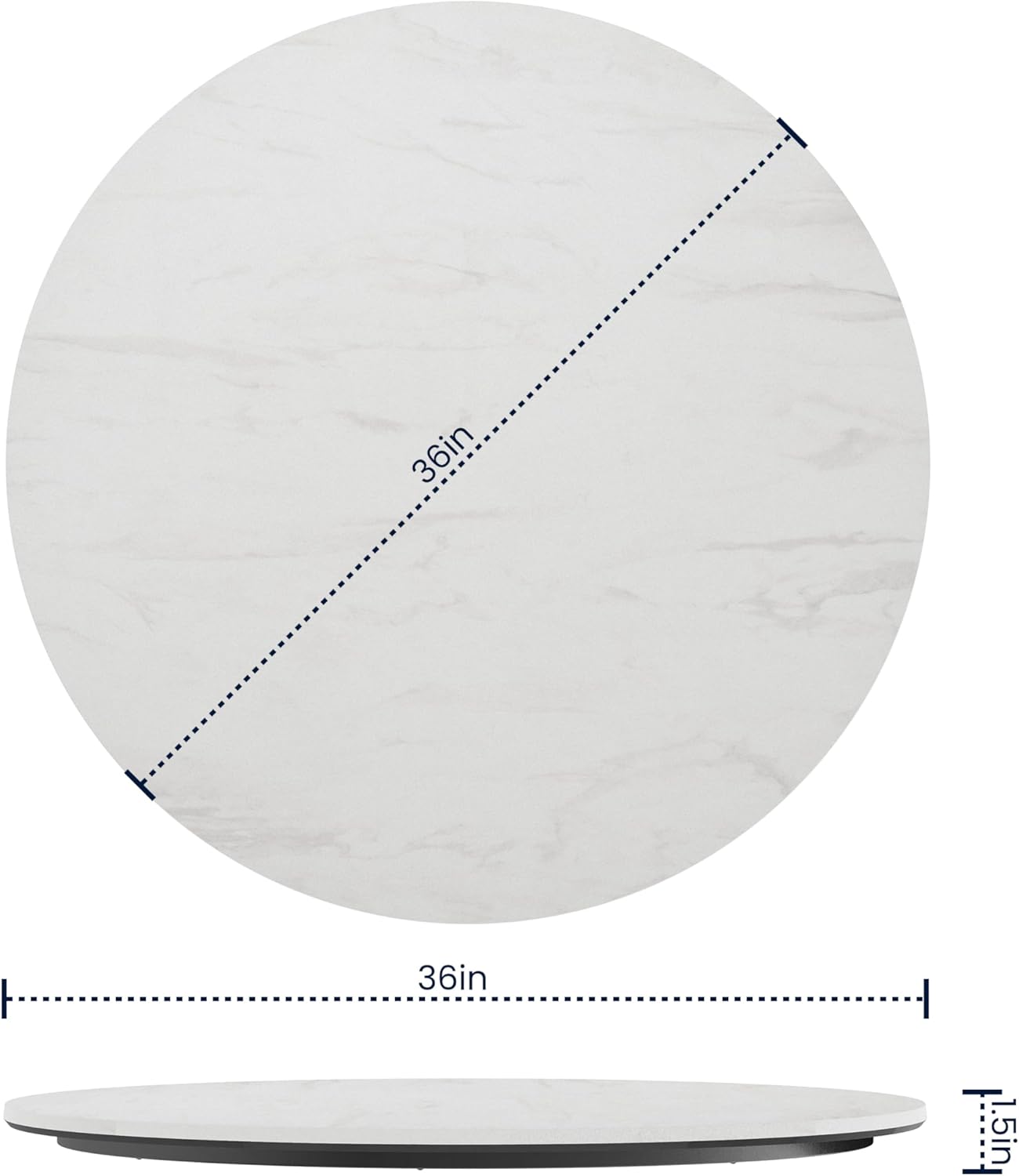 Mesa redonda HPL blanco 36pulg borde sin costura resistente