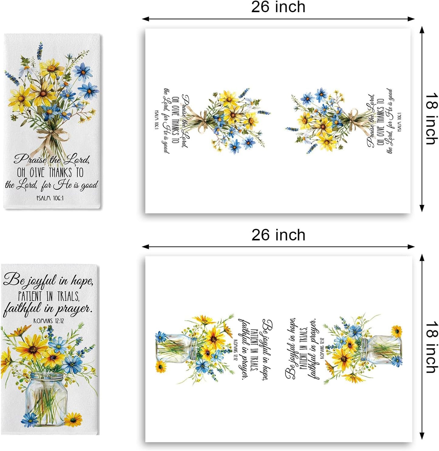 Juego de 2 paños de cocina cristianos con flores y versículos