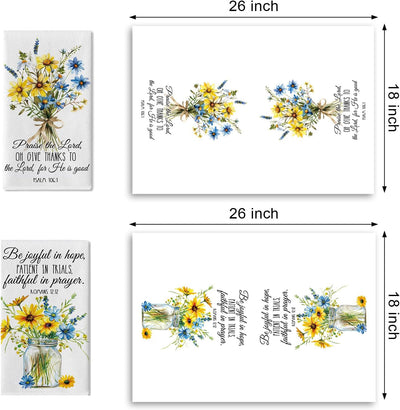 Juego de 2 paños de cocina cristianos con flores y versículos
