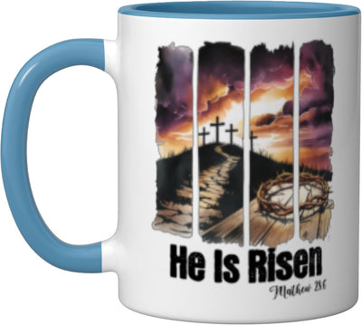 Taza cerámica de Pascua cristiana católica azul/blanco