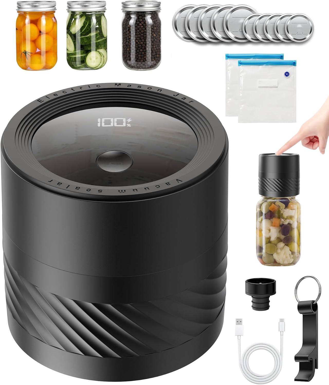 Sellador al vacío inalámbrico para tarros Mason automático