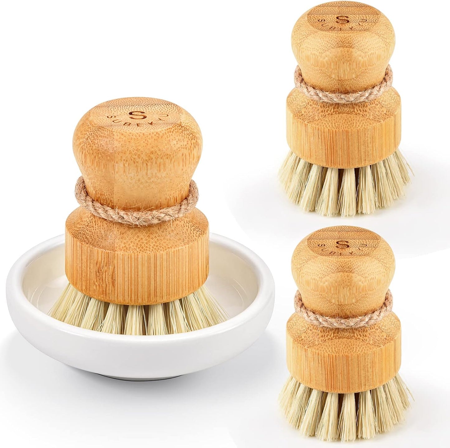 Cepillos bambú para fregar platos sartenes hierro fundido set 3