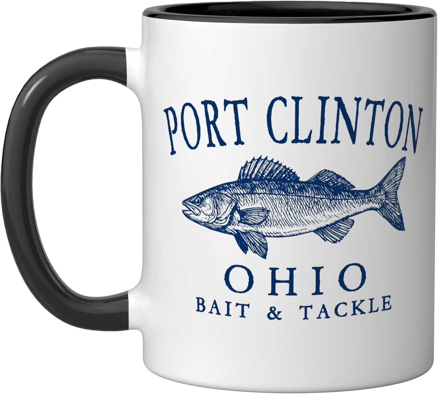 Taza cerámica pesca vintage azul marino Port Clinton Ohio