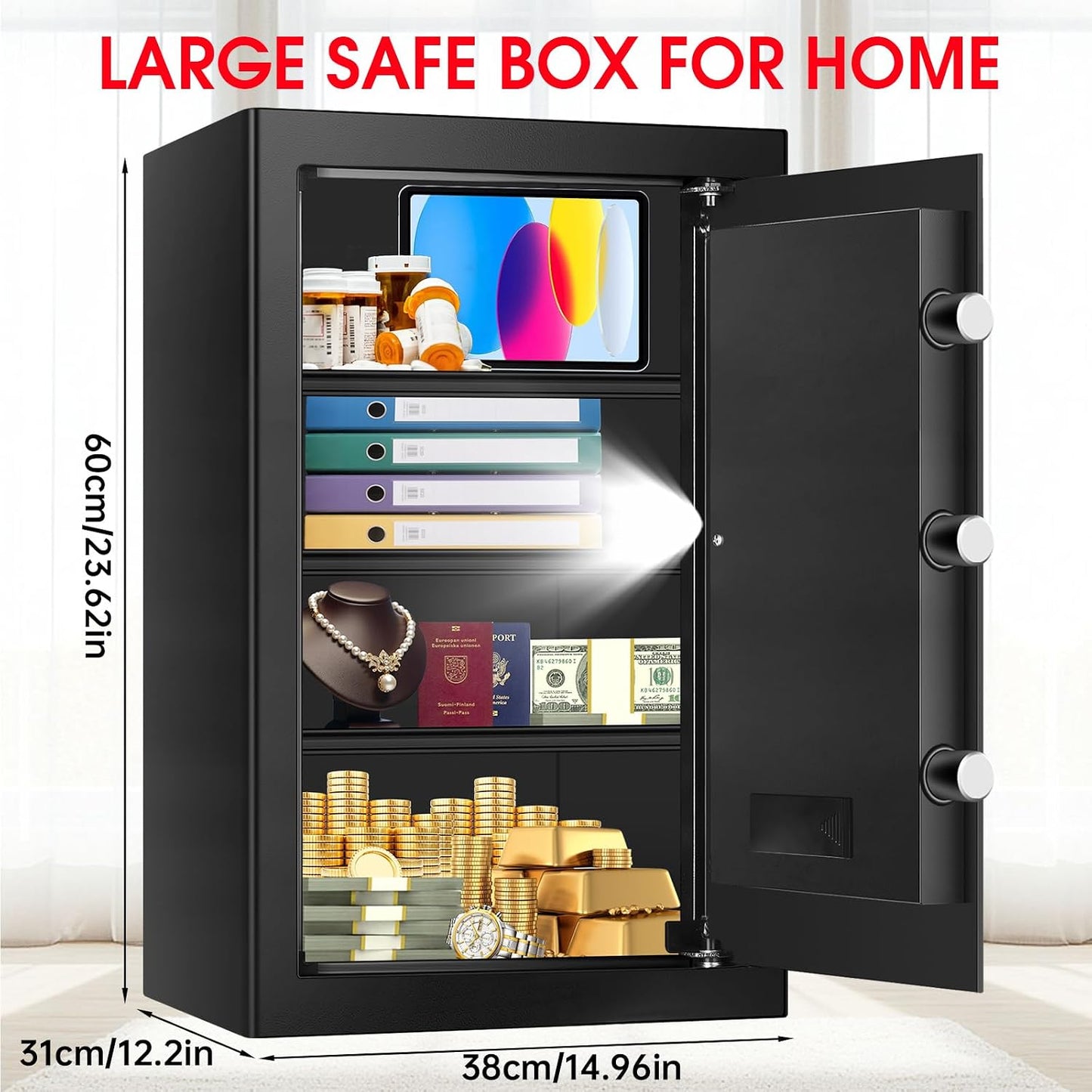 Caja seguridad para hogar 5.2ft³ con alarma antirrobo