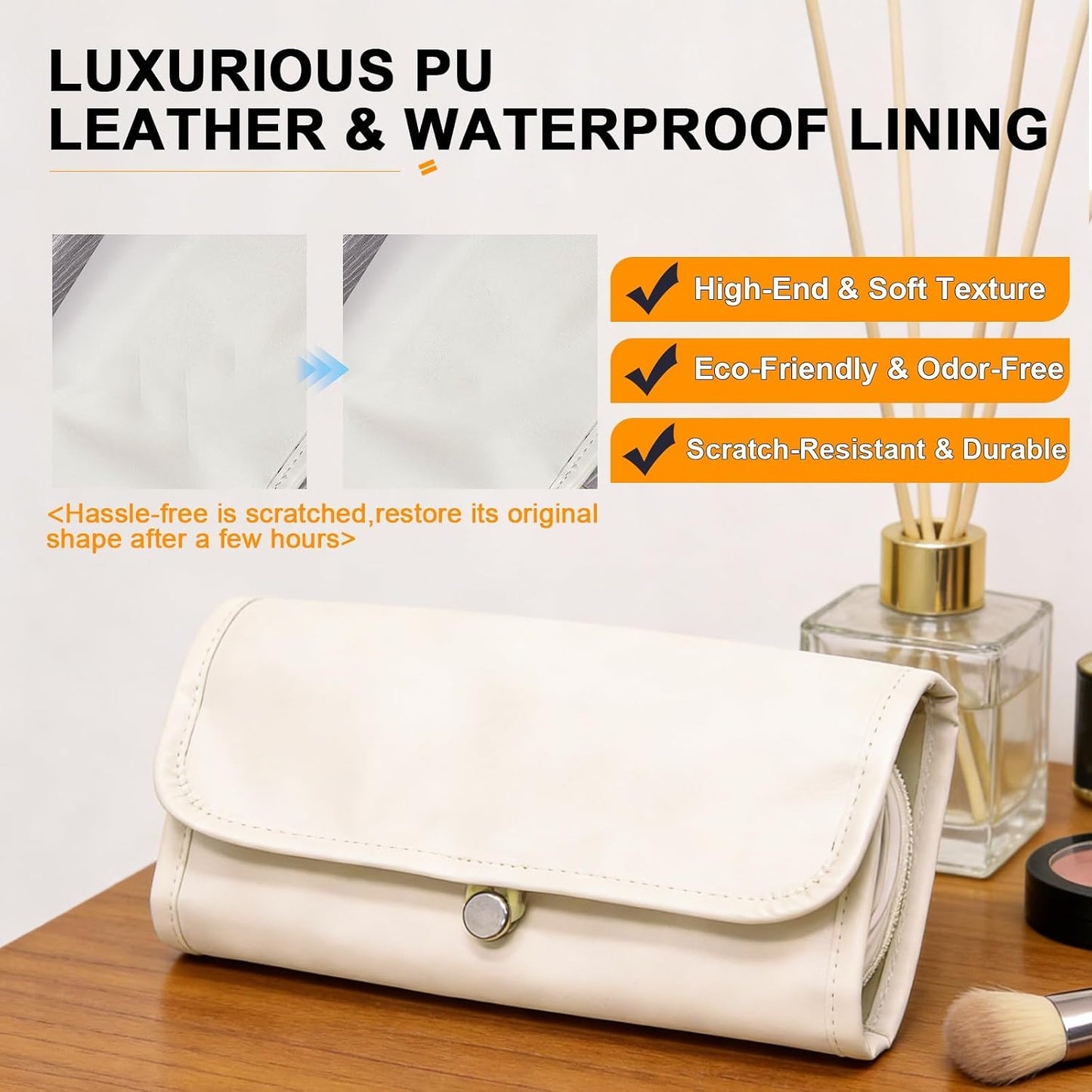 Bolsa brochas maquillaje blanco crema moderno