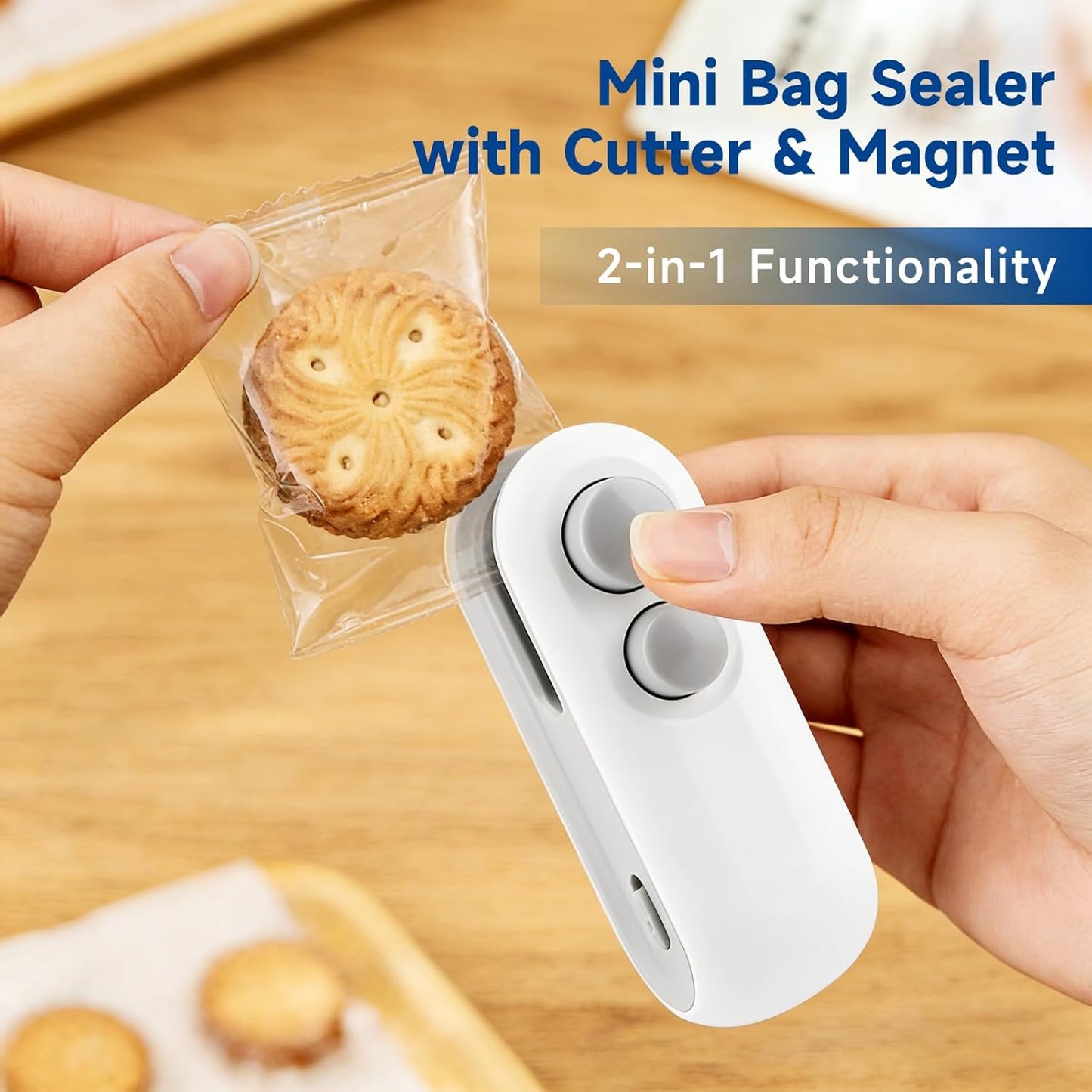 Mini sellador de bolsas con cortador e imán, máquina portátil de sellado térmico para bocadillos