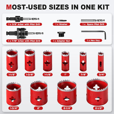 Kit sierra agujero bimetálica 16 pzas corte profundo 3/4-2-1/2pulg