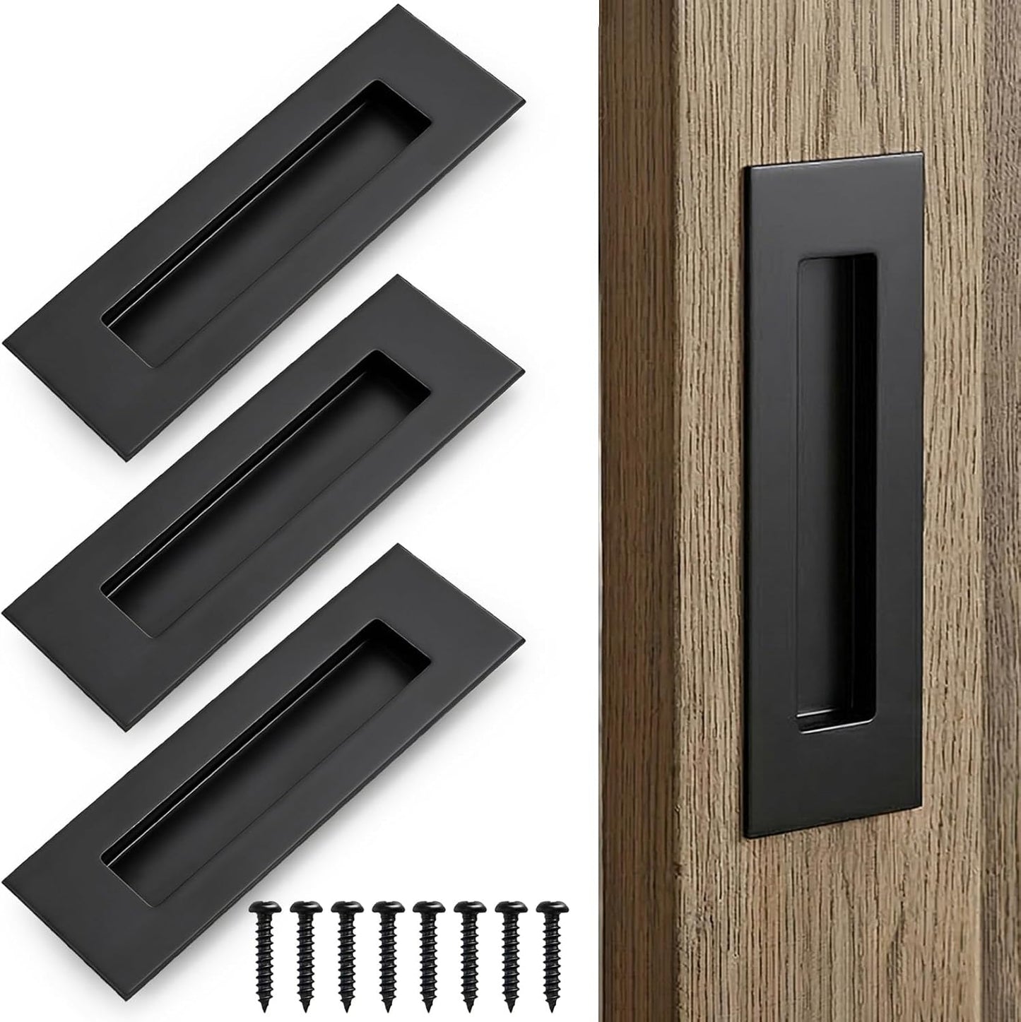 4 Tiradores Puerta Bolsillo Rectangulares 6pulg Negro Mate