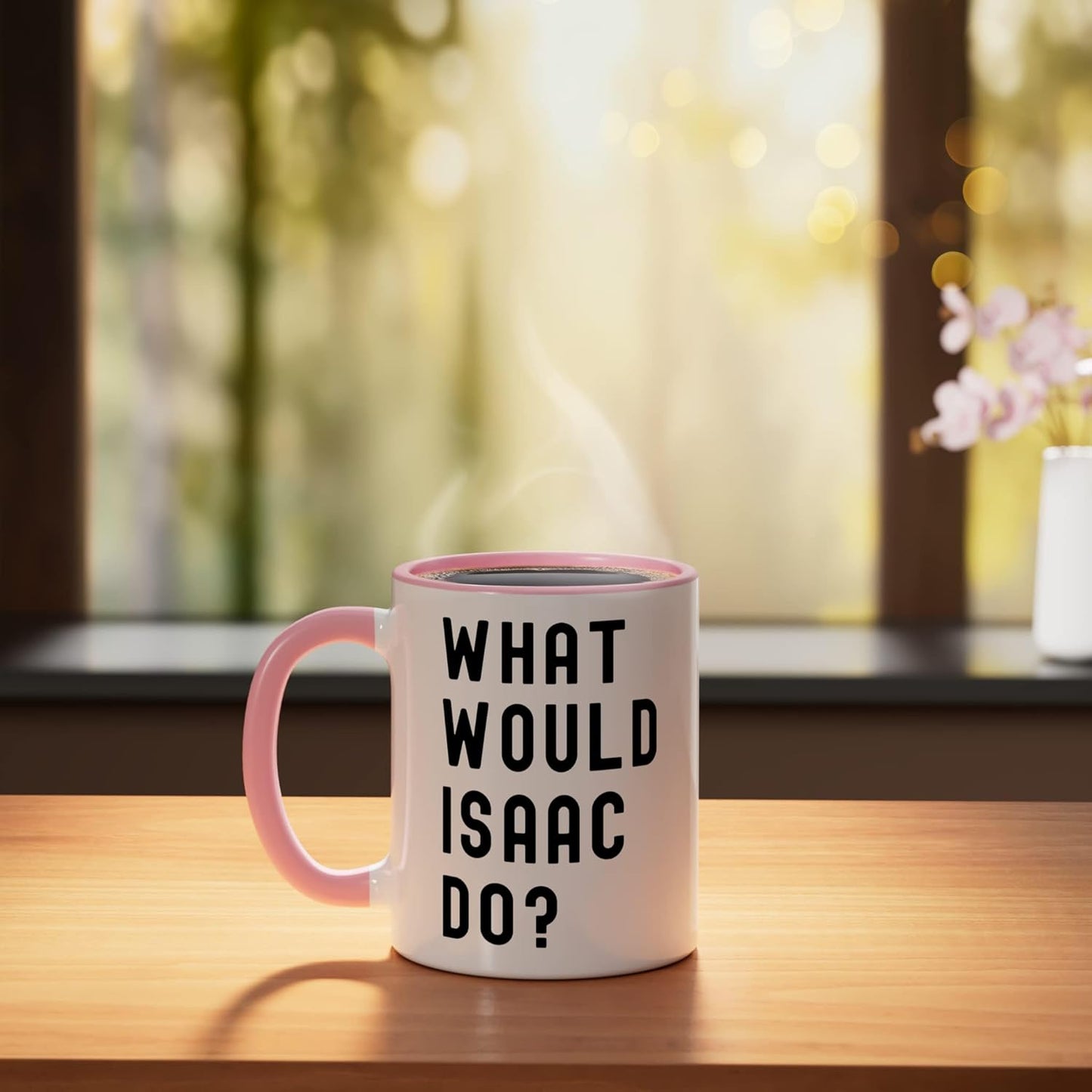 Taza cerámica What Would Isaac Do Rosa/Blanca