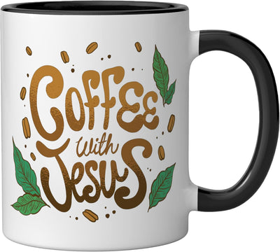 Taza Cerámica Café con Jesús Negro/Blanco