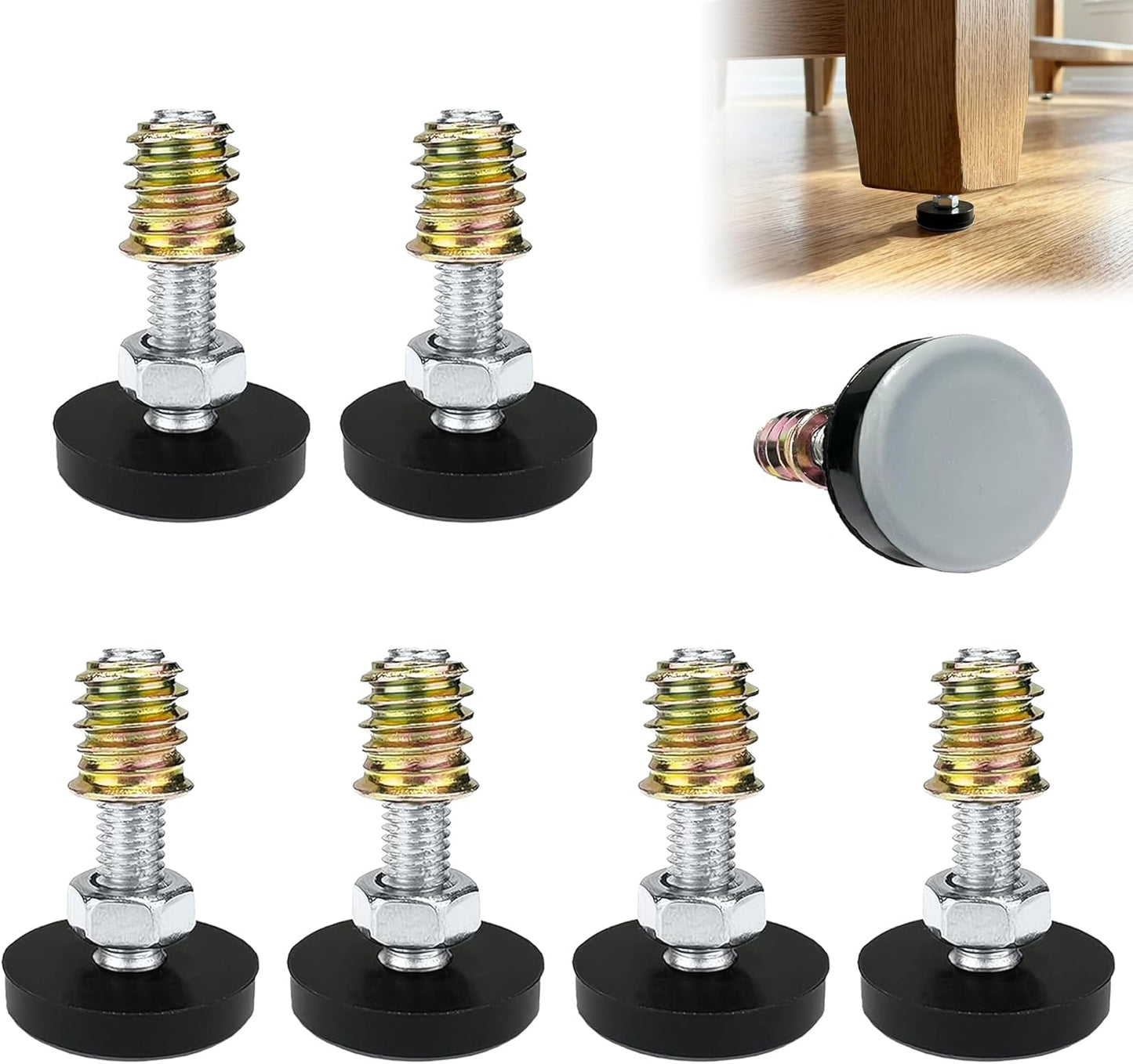 8 Pzas M6 x 20mm Niveladores para muebles con base PTFE