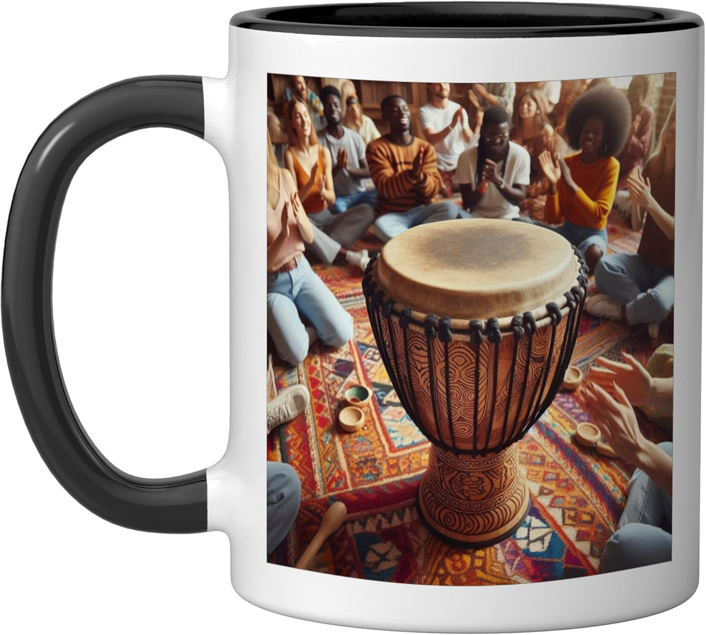 Taza Cerámica para Djembe Africana Negro/Blanco