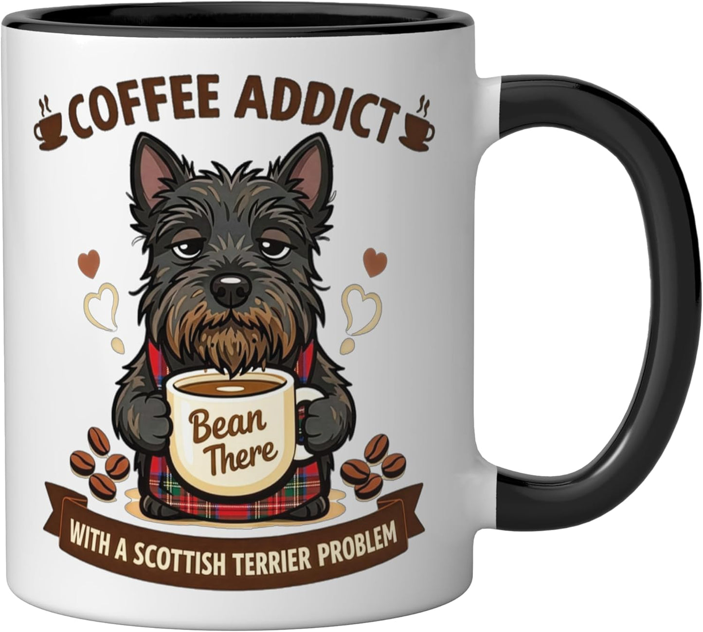 Taza de café humorística perro escocés terrier color negro/blanco
