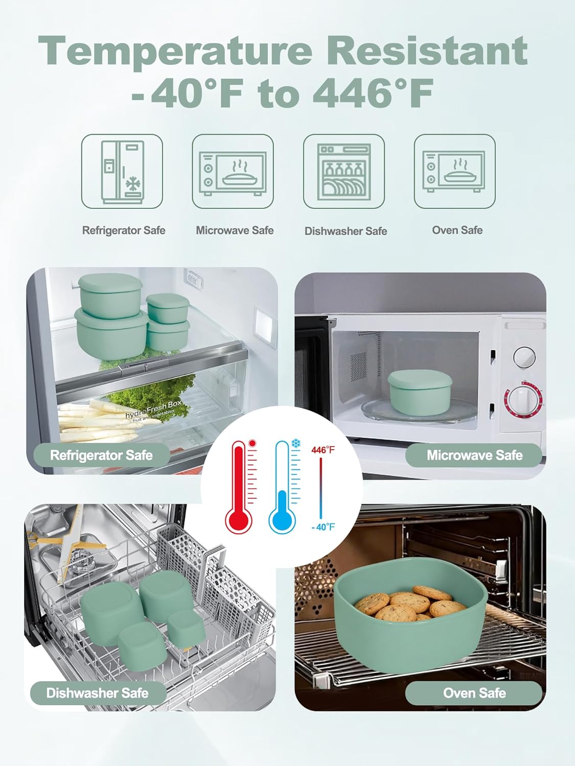 4 Pack Contenedores Silicón con Tapas Bento Box 6.7-30oz Verde