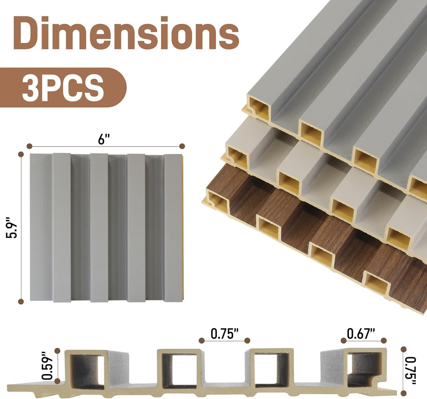 3 Pack Paneles Pared Madera 6x5.9pulg Decorativo Sala Dormitorio