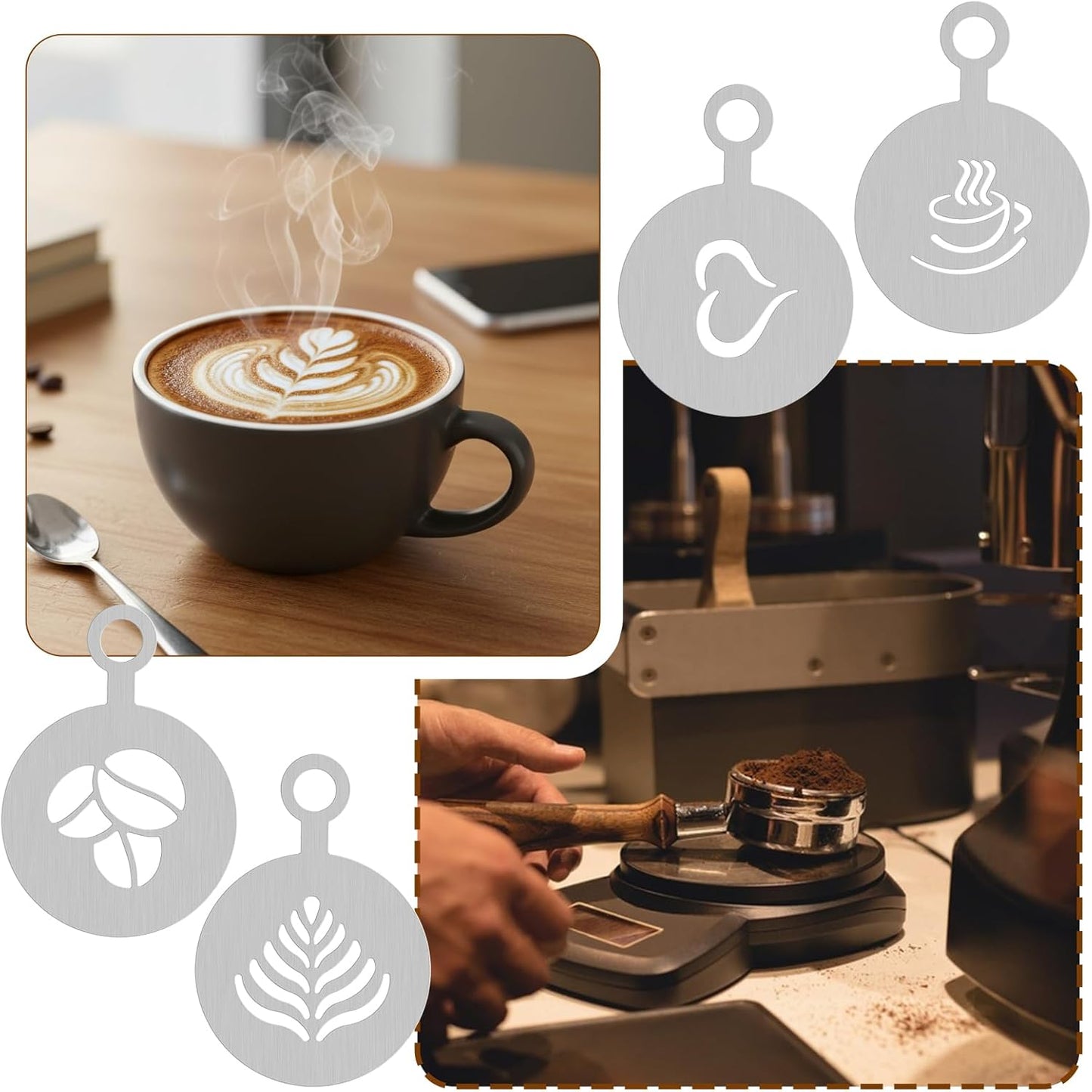 4 Plantillas Café Inox Reutilizables para Capuchino y Cupcakes