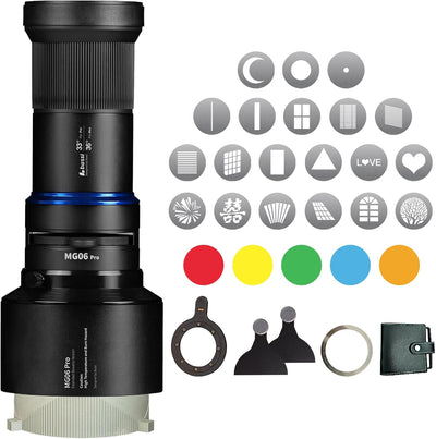 Snoot Optico Profesional 20 Gobos Metal 33° Lente Bowens Foco LED