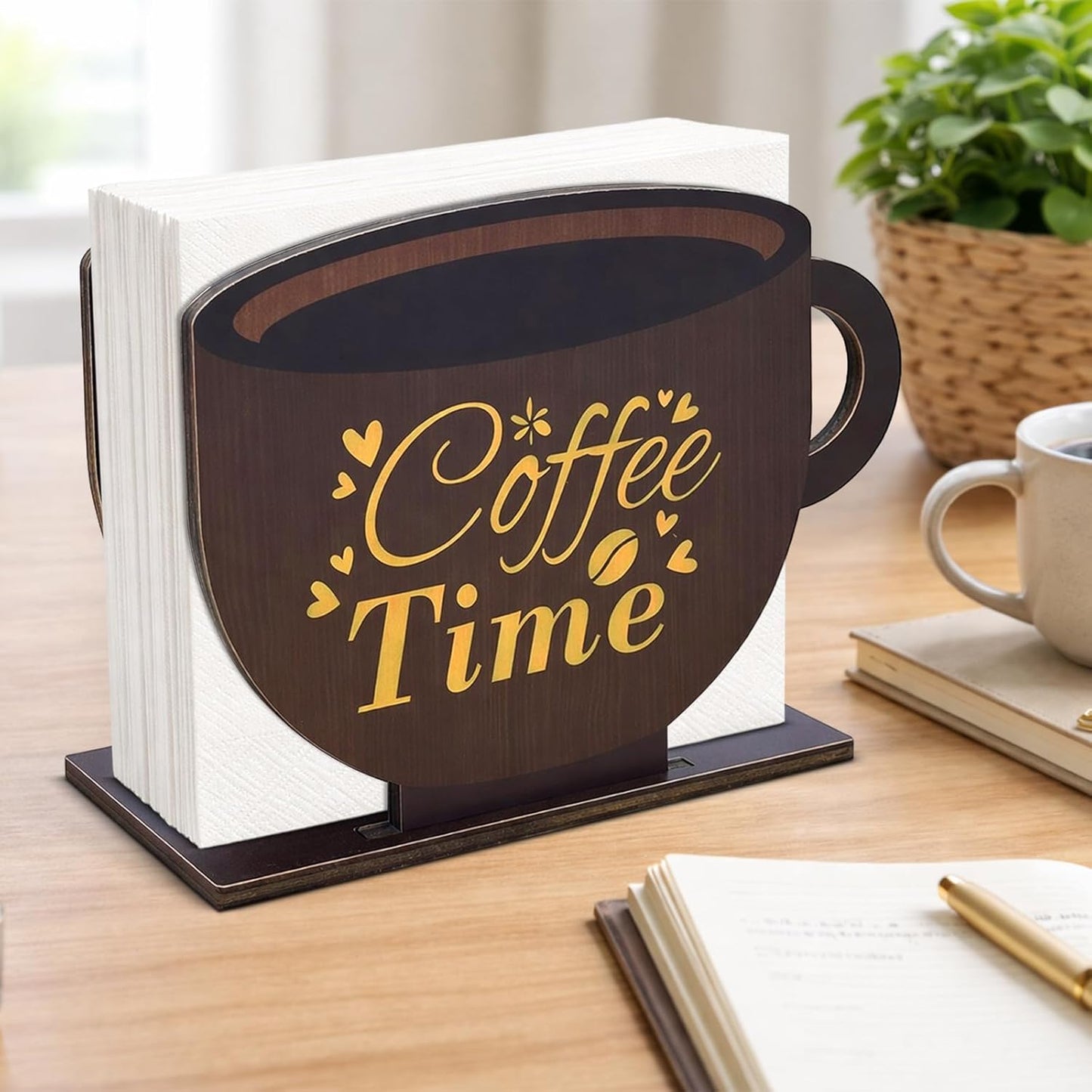 Taza café madera servilletero mesa cocina dispensador pañuelos