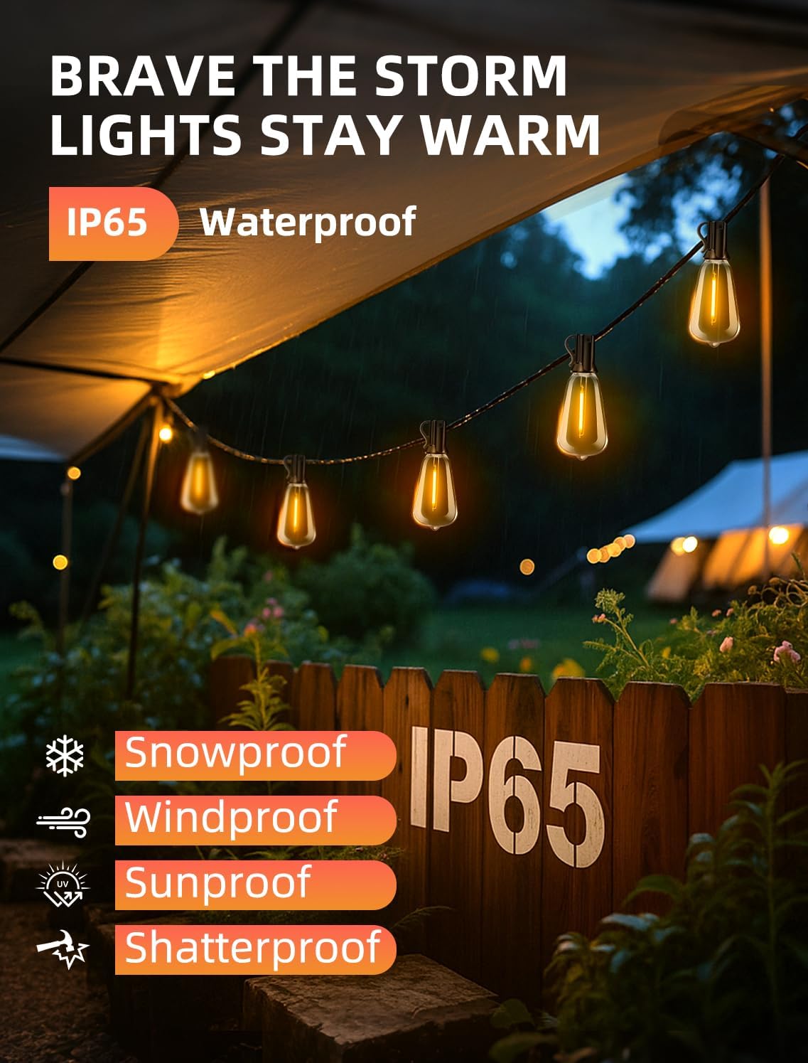 Guirnalda luces patio 150ft LED ST38 3 modos impermeables
